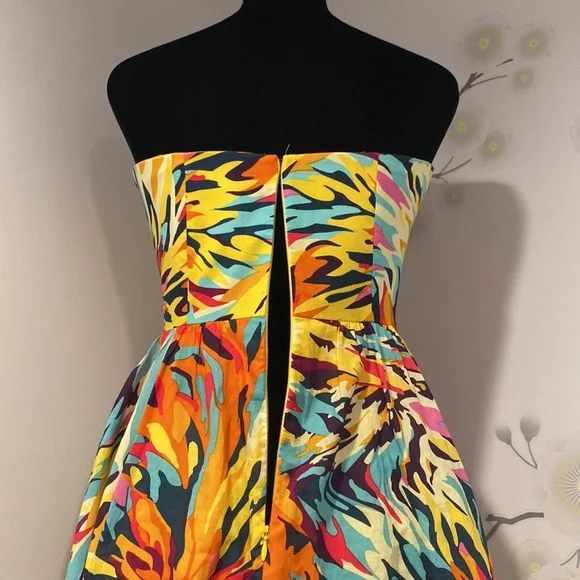 Vintage 90s Y2K NICOLE MILLER Strapless Cocktail Dress Tropical Floral Print XS - Picture 6 of 7